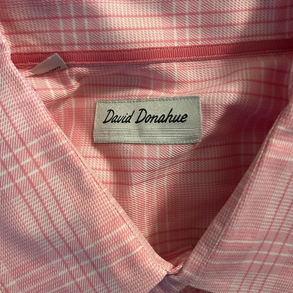 David Donahue Men Size XL Pink Tartan Plaid 100% Cotton Long Sleeve Dress Shirt - Picture 3 of 7